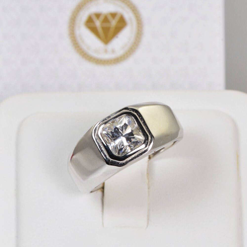 Certified 2ctw Princess Cut Moissanite Mens Ring NEW